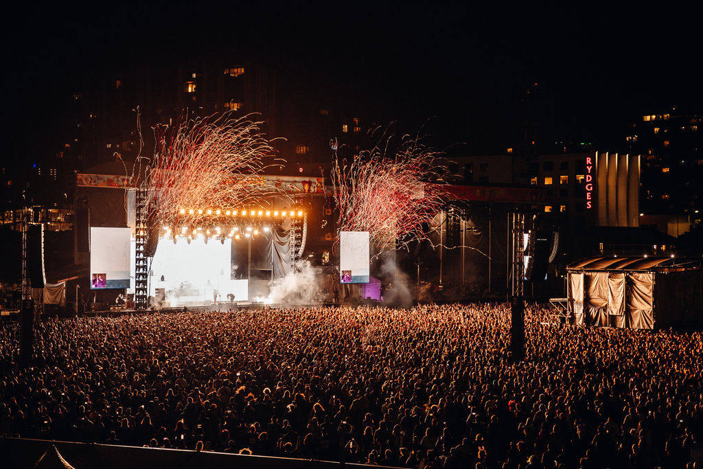 Large-scale concert with fireworks