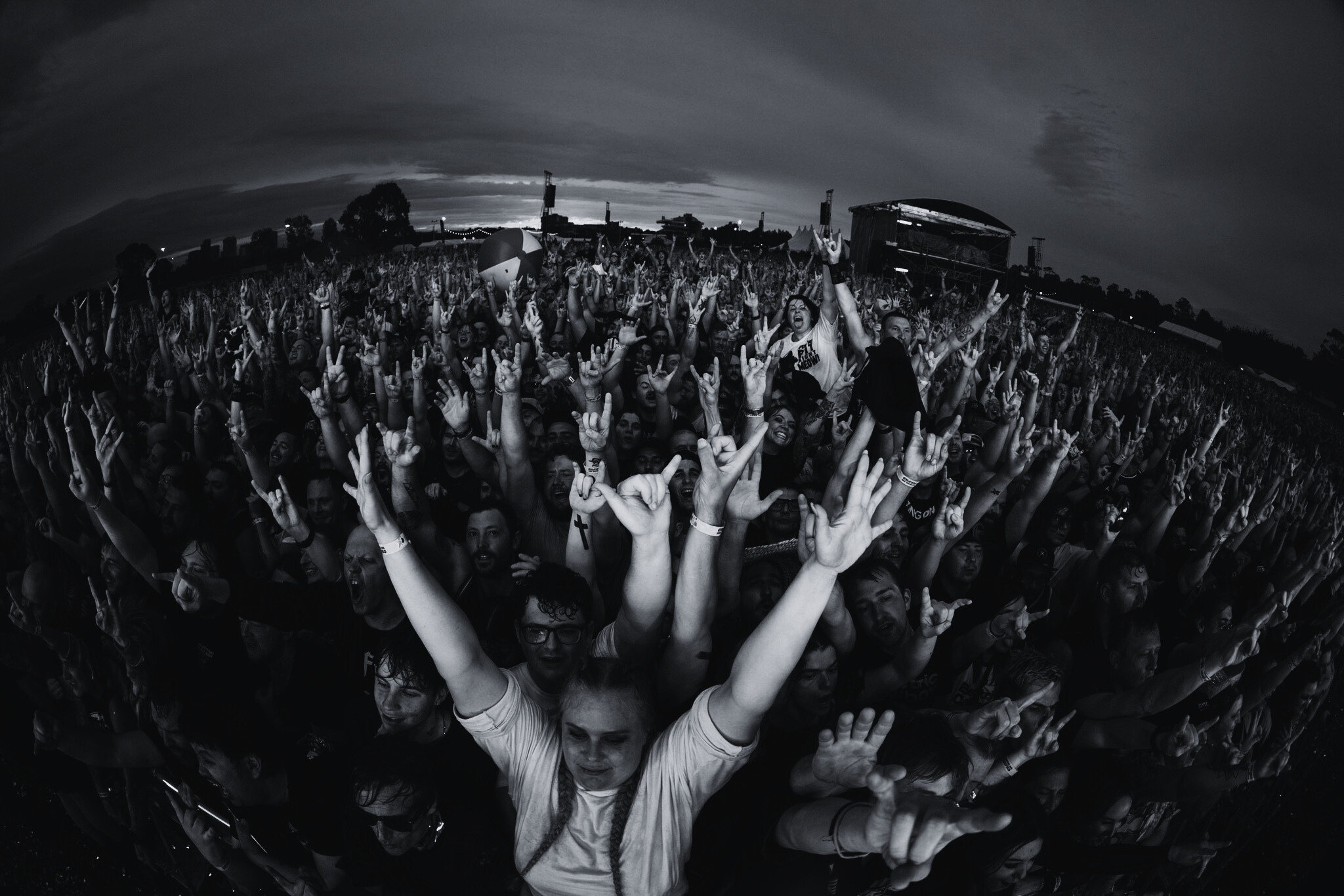 Festival crowd — fisheye stage view